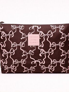 NWT Tender Love + Carry Pink & Brown Bow Coquette Cosmetic Bag